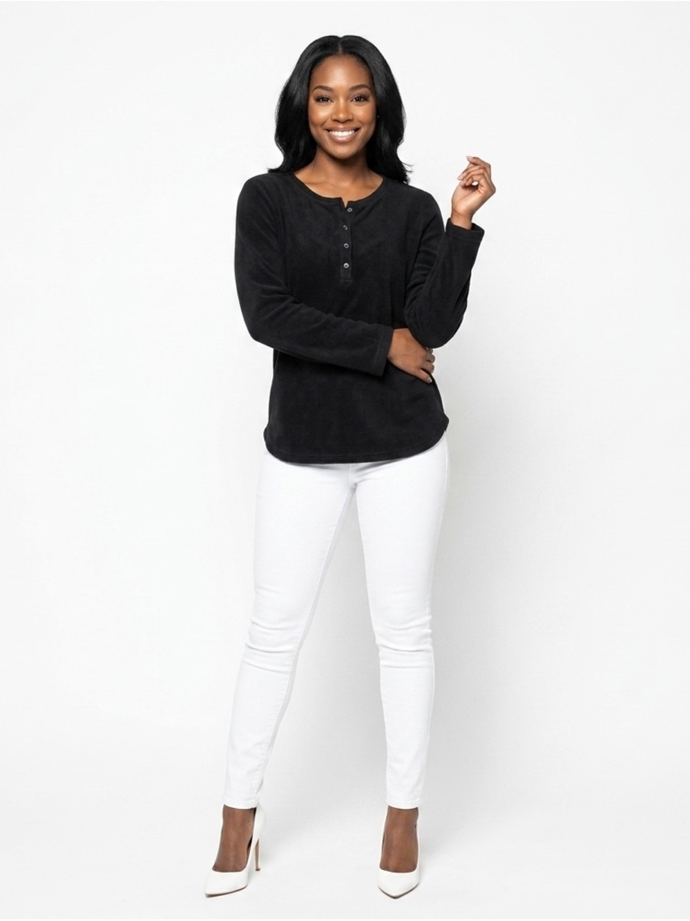 Oscar De La Renta Black Fleece Henley Pullover Top M